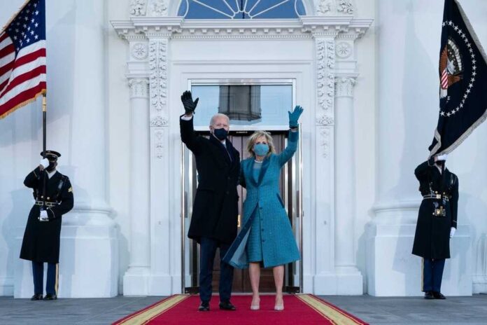President,Joe,Biden,And,First,Lady,Dr.,Jill,Biden,Wave