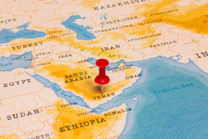 A,Red,Pin,On,Yemen,Of,The,World,Map