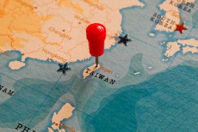 A,Red,Pin,On,Taipei,,Taiwan,Of,The,World,Map