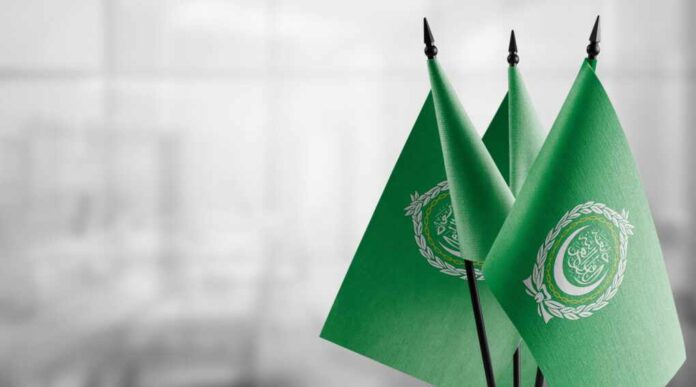 Small,Flags,Of,The,Arab,League,On,An,Abstract,Blurry