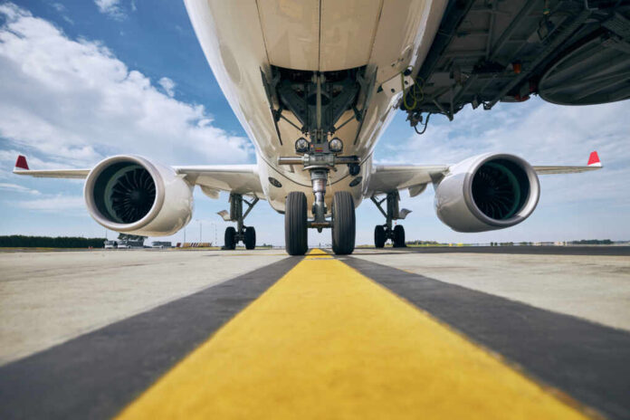 Front,View,Of,Airplane,At,Airport.,Preparation,Passenger,Plane,Before