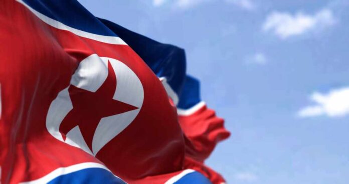 Detail,Of,The,National,Flag,Of,North,Korea,Waving,In
