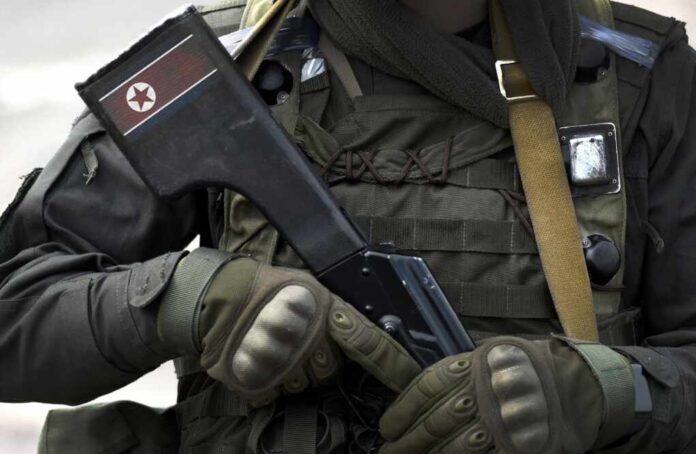 Flag,Of,North,Korea,On,Assault,Rifle,Butt.,Military,,Army,