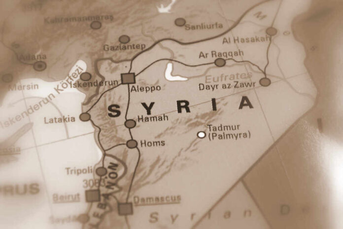 Syria,,Syrian,Arab,Republic,-,Conflict,Map,(sepia,Selective,Focus)