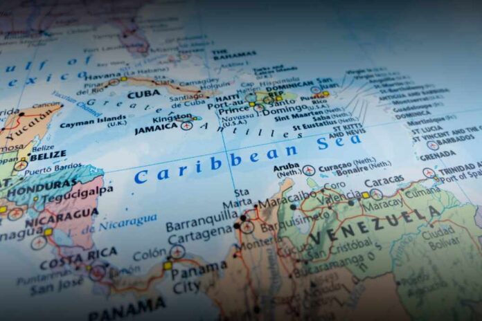 Map,Of,Caribbean,Sea,With,Shadowed,Top,And,Bottom.,Selective