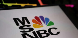 Close-up of the MSNBC logo featuring a colorful peacock design