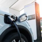 Electric vehicle connected to a charging station