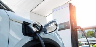 Electric vehicle connected to a charging station