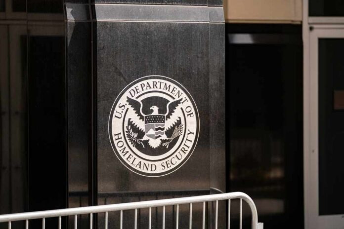 Emblem of the U.S. Department of Homeland Security on a building