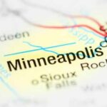 Close-up of a map highlighting Minneapolis