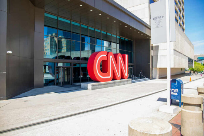 Exterior view of the CNN headquarters with a large red logo
