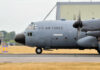 A U.S. Air Force C-130 Hercules military aircraft on the runway