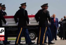 Iran Strike Fallout Hits Washington Trump attends a dignified transfer of 4 US troops killed in the Middle East