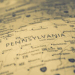 Close-up view of a map highlighting Pennsylvania