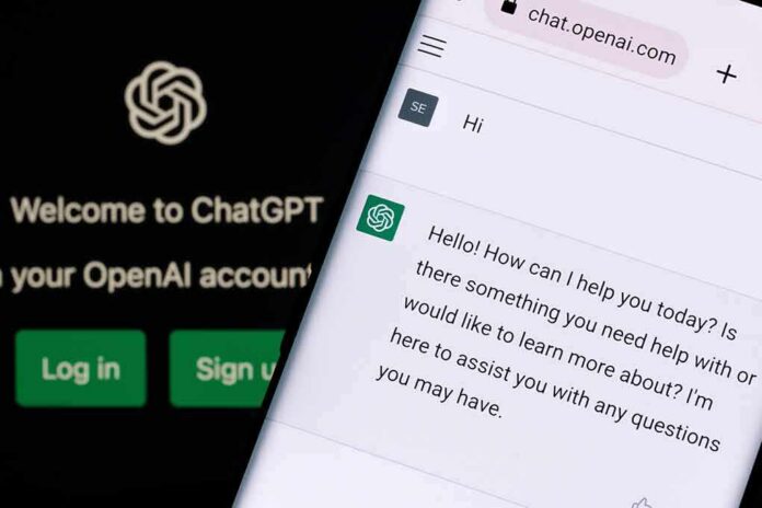 smartphone displaying a chat interface on chat.openai.com