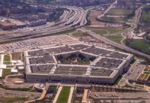 The Pentagon building seen from above with surrounding highways and parking lots