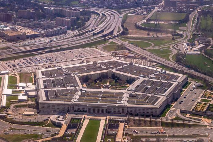 The Pentagon building seen from above with surrounding highways and parking lots