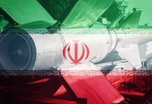Iranian flag overlay on a missile with fins