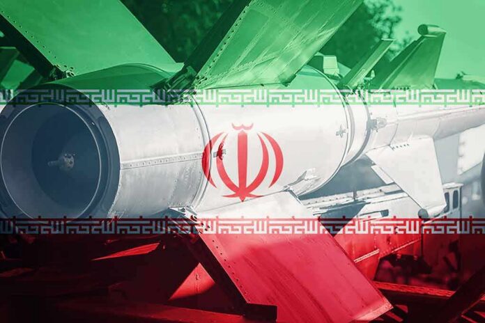 Iranian flag overlay on a missile with fins