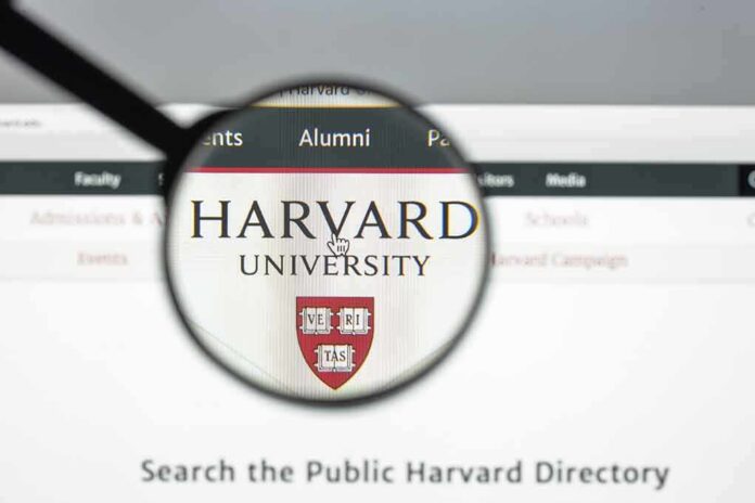 Magnifying glass highlighting Harvard University website header