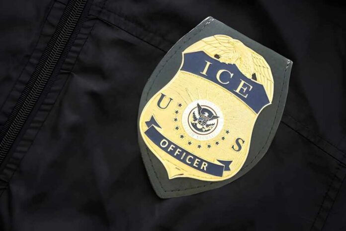 2704937339-1 ICE officer badge on a dark uniform