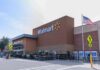 Walmart storefront with American flag and outdoor garden center