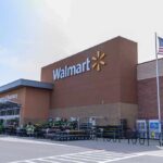 Walmart storefront with American flag and outdoor garden center