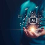Albanese Orders CRACKDOWN After AI Breach Hand holding glowing AI chip with digital circuit icons