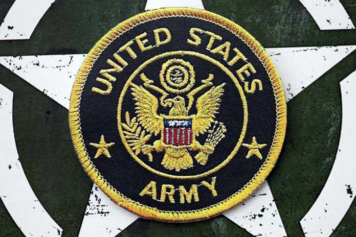 United States Army embroidered patch on a green star background