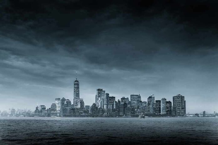 city skyline across water under overcast sky
