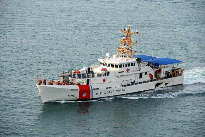 U.S. Coast Guard patrol boat cruising at sea