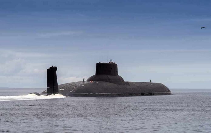 Submarine cruising on calm sea